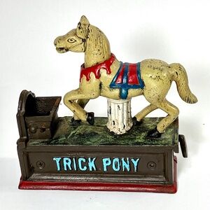 VINTAGE TRICK PONY CAST IRON MECHANICAL BANK
